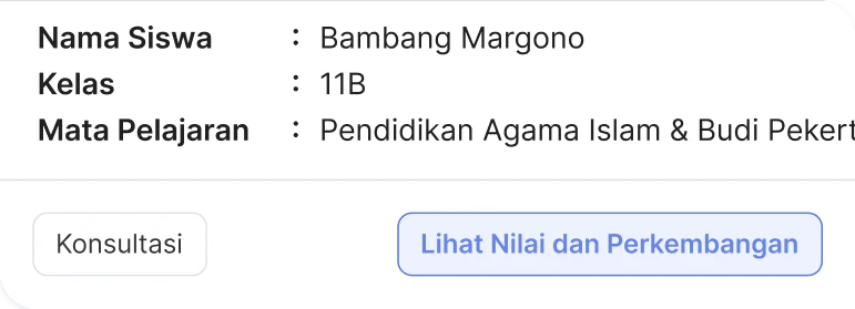 Contoh tampilan orang tua melihat nilai dan perkembangan siswa