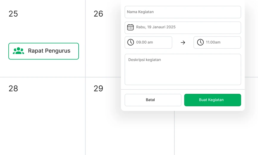 Contoh kalender kegiatan sekolah dengan formulir Buat Kegiatan