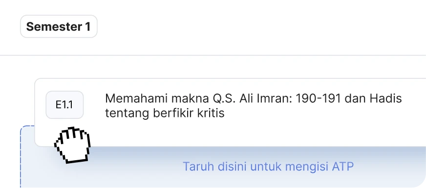Contoh penyusunan Tujuan Pembelajaran dengan menyeret E1.1 ke area ATP